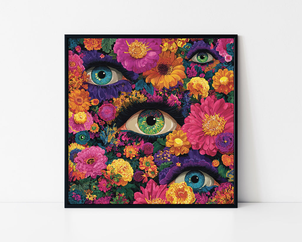 Psychedelic Floral Eyes Framed Wall Art
