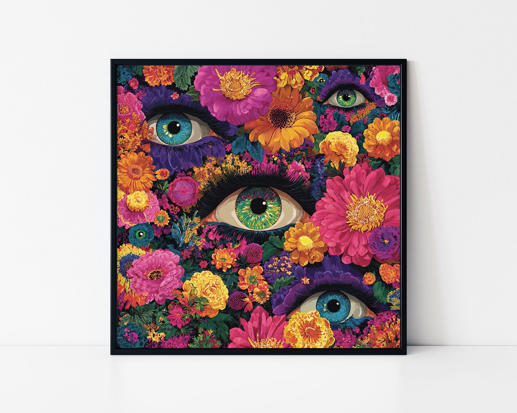 Psychedelic Floral Eyes Framed Wall Art