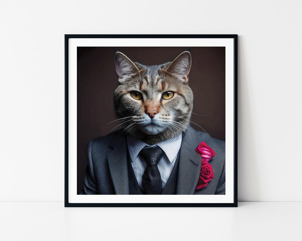 Elegant Cat Suit Framed Wall Art