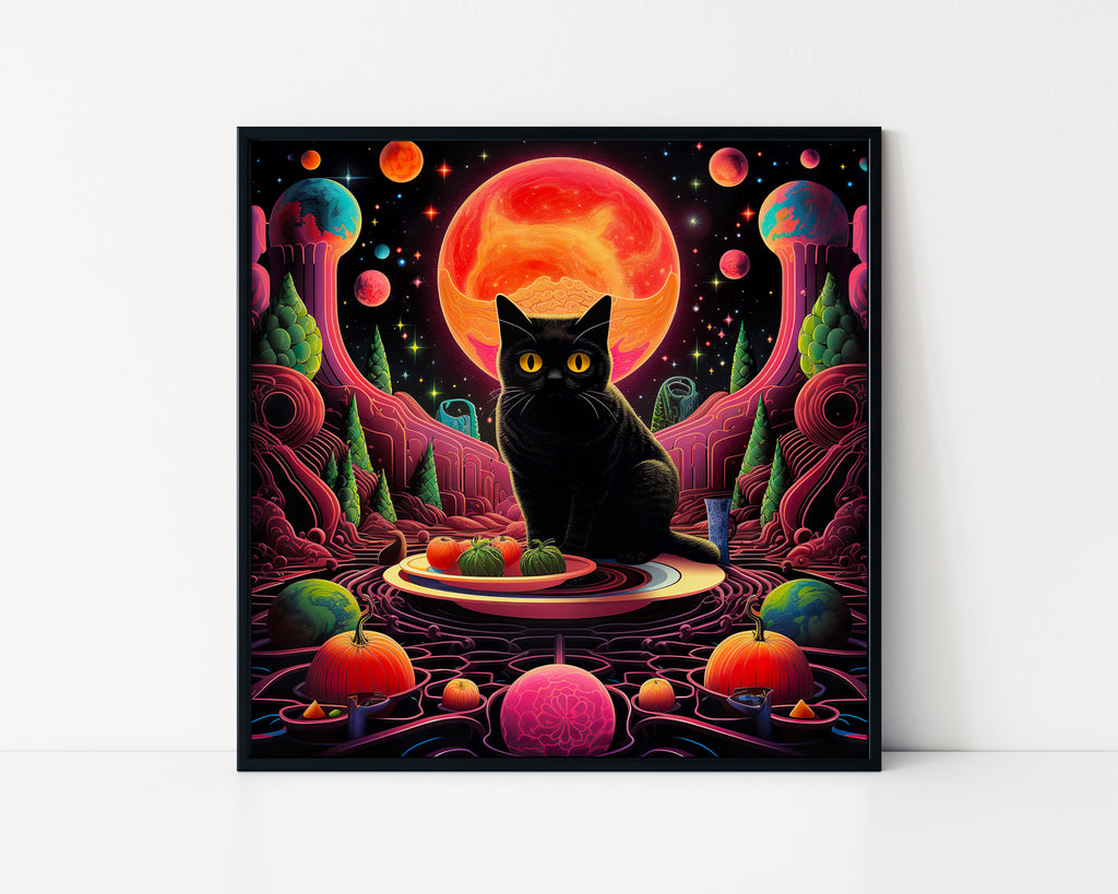Psychedelic Black Cat Framed Wall Art