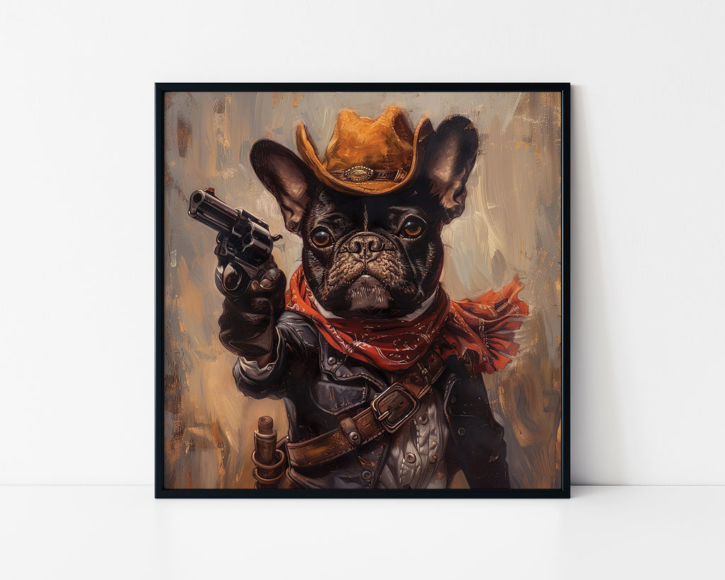 Cowboy Bulldog Portrait Framed Wall Art