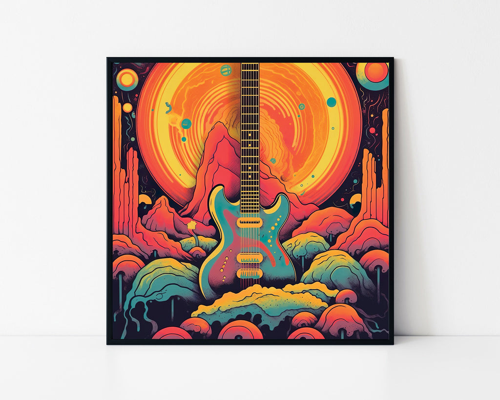 Psychedelic Guitar Sunset Framed Wall Art
