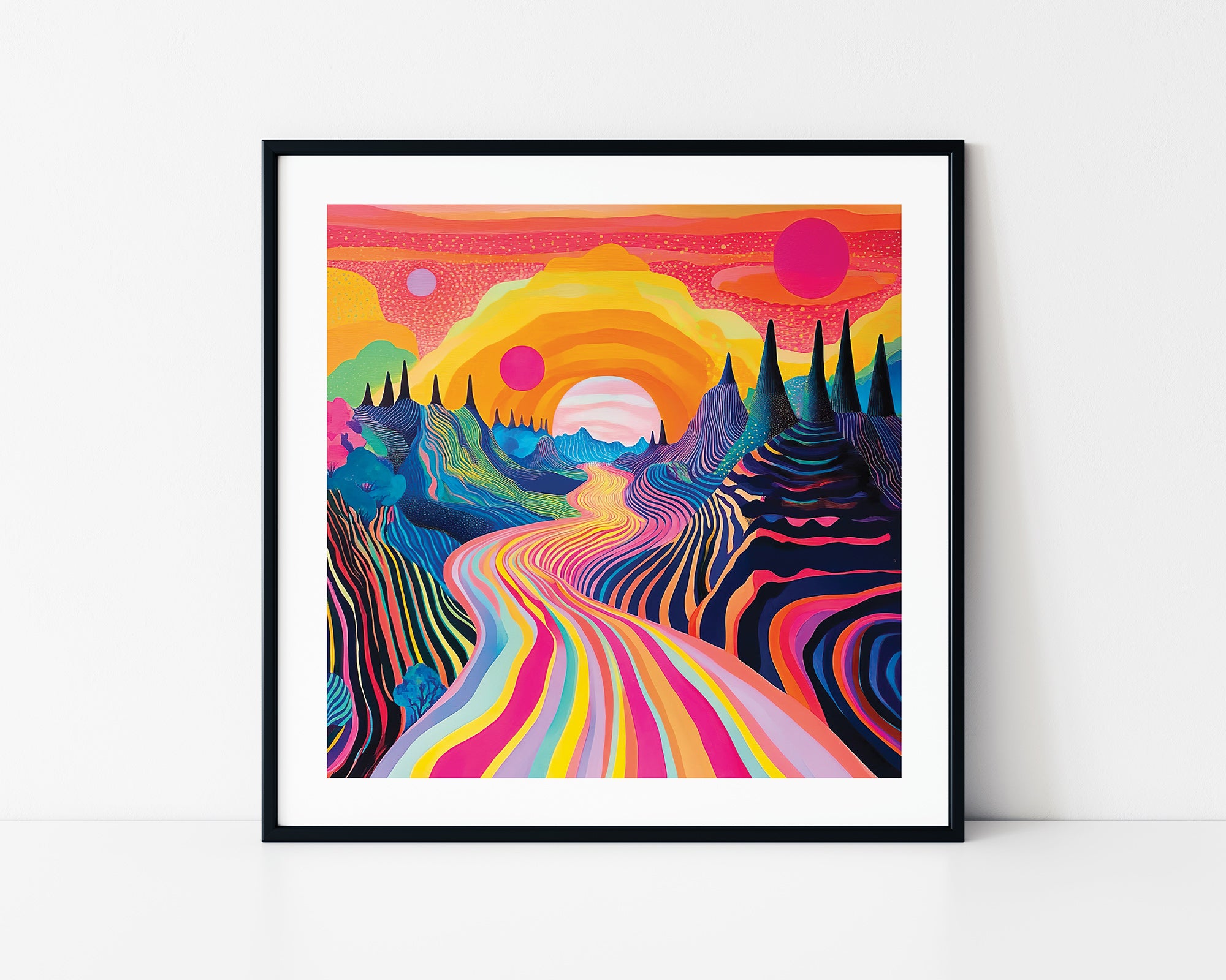 Colorful Psychedelic Landscape Framed Wall Art