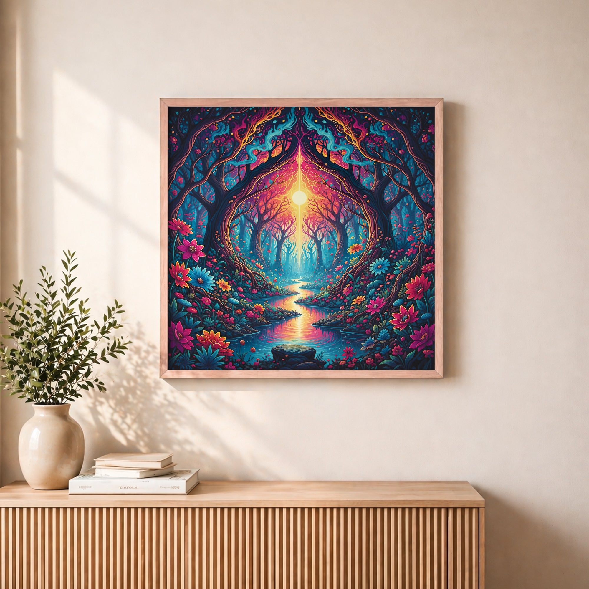 Psychedelic Blooming Forest Framed Wall Art
