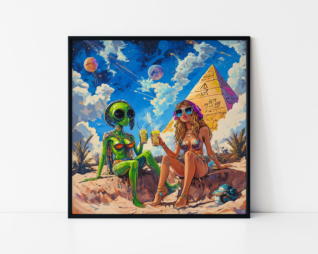 Psychedelic Alien Vacation Framed Wall Art