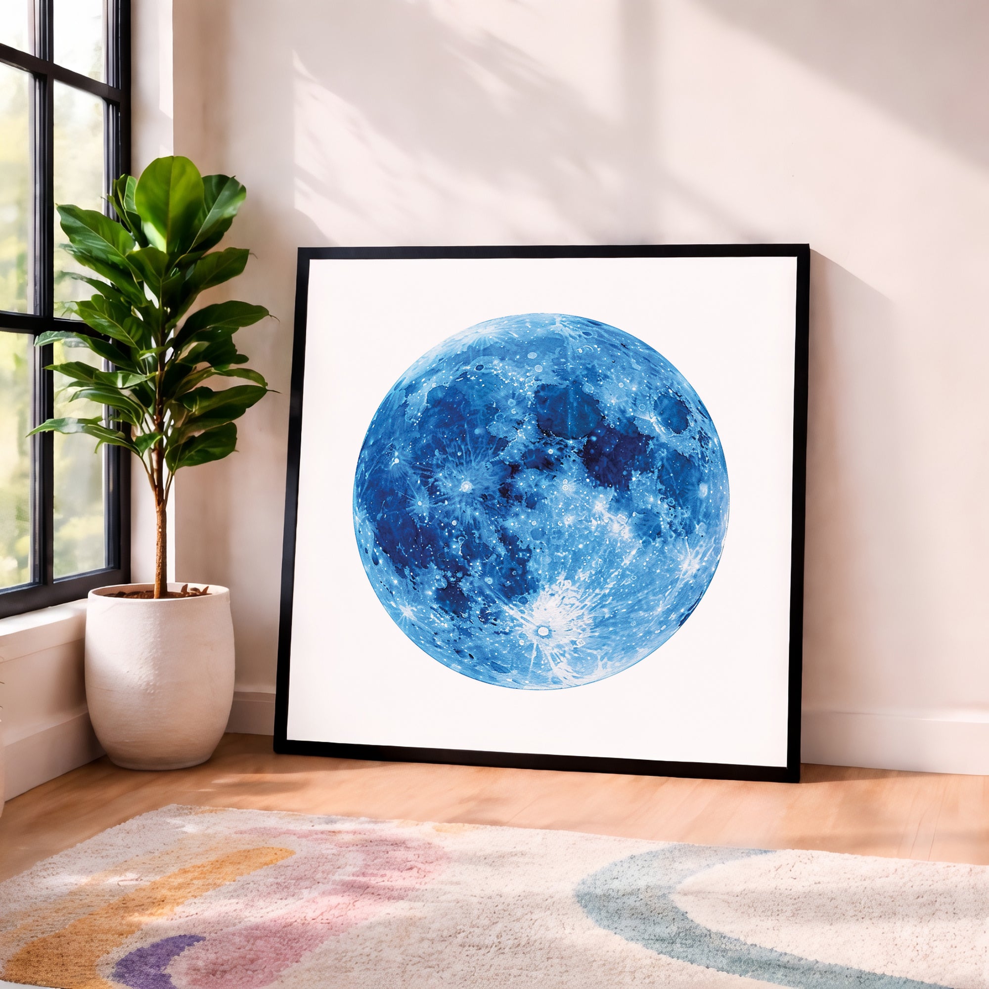 Celestial Blue Moon Framed Wall Art