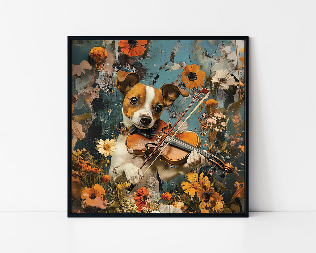 Violin Dog Portrait Framed Wall Art