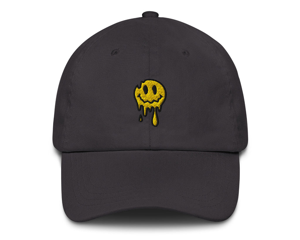 Psychedelic embroidered Melting Smiley Hat in black