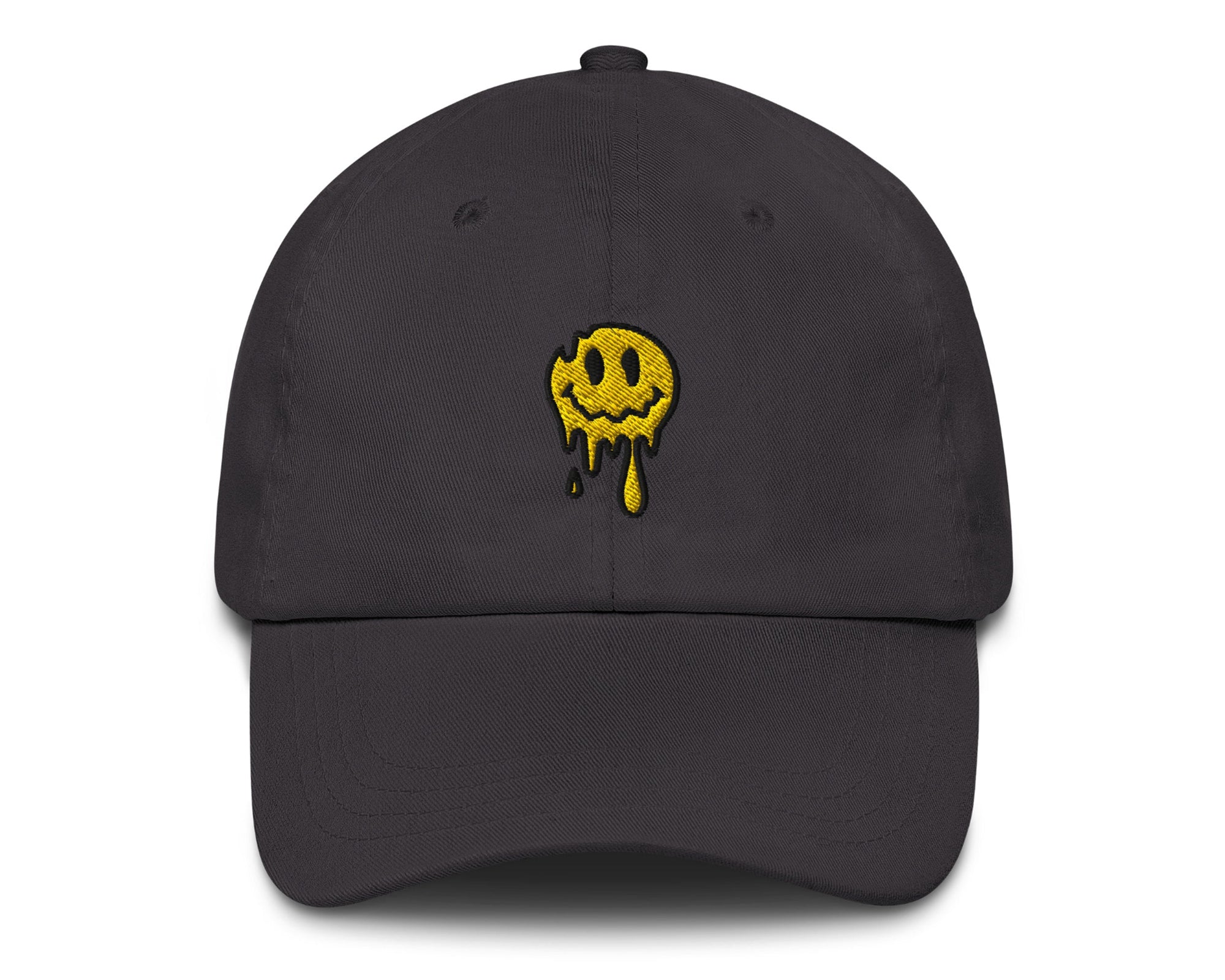 Psychedelic embroidered Melting Smiley Hat in black