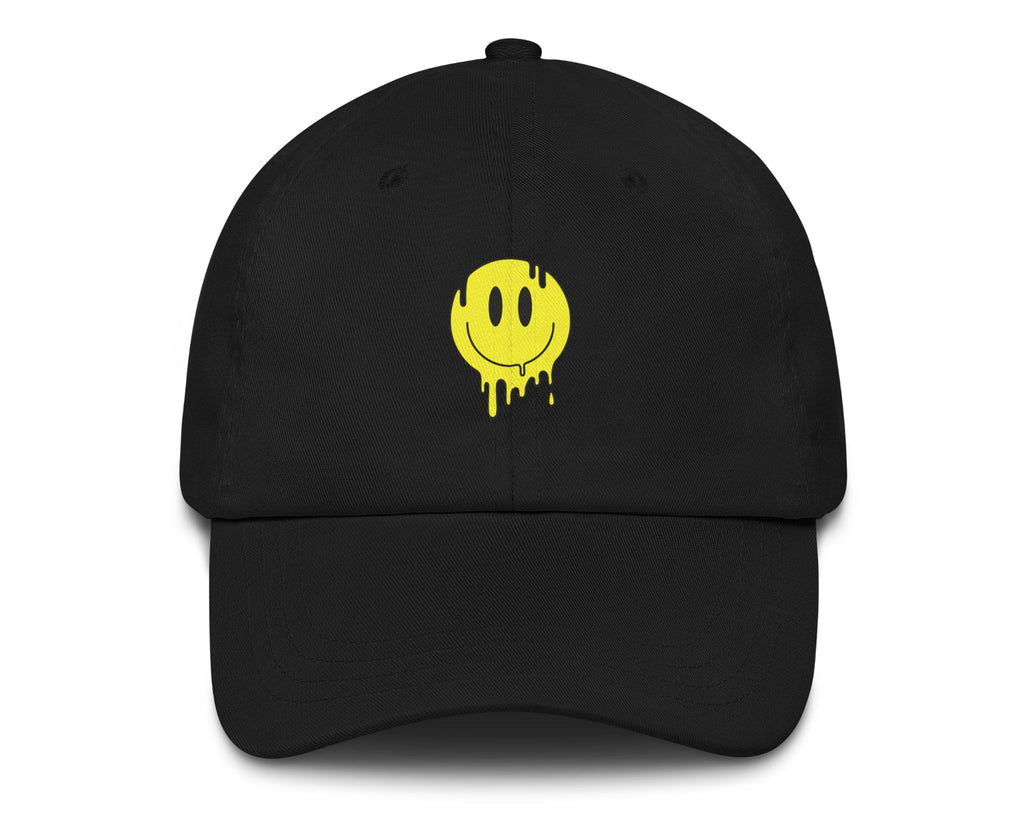 Drippy Smiley psychedelic festival hat in black