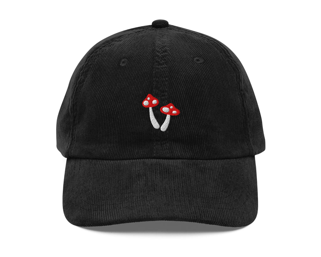 Minimal Mushroom Corduroy Hat in black