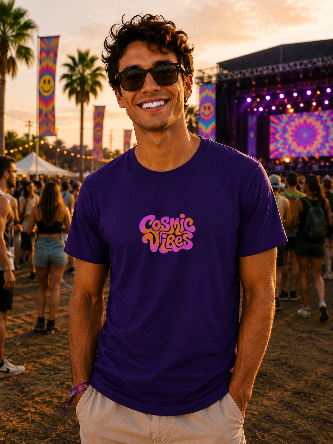 Man at a Music Festival Cosmic Vibes T-Shirt