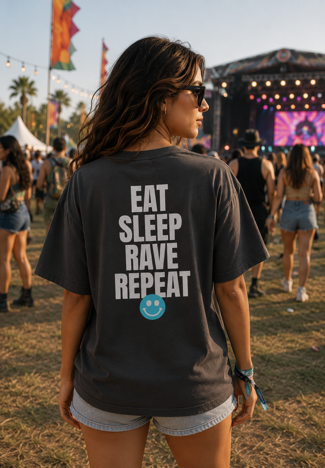 Eat Sleep Rave Repeat Oversized Faded T-Shirt woman rave tshirt