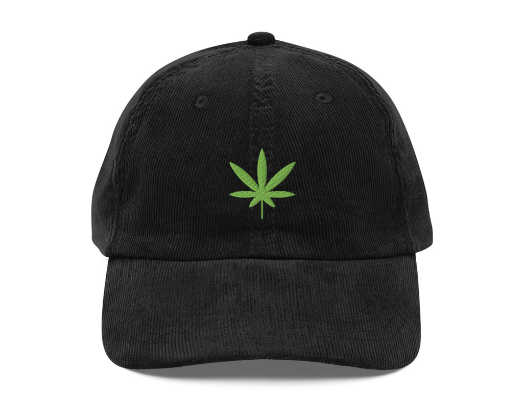 Leaf Icon Corduroy Hat in Black
