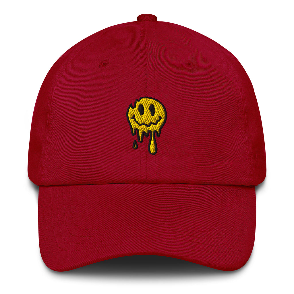 Psychedelic embroidered Melting Smiley Hat in red