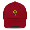 Psychedelic embroidered Melting Smiley Hat in red