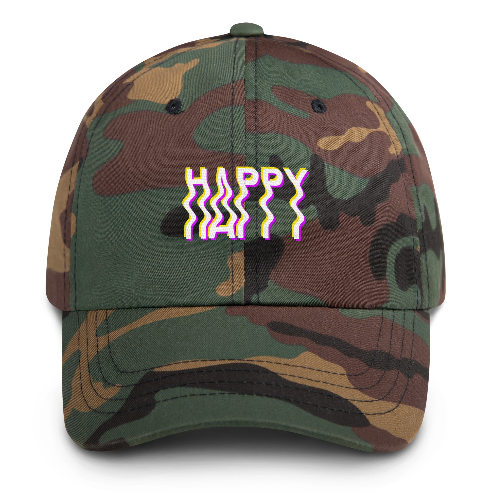Happy Vibes Hat in Green Camo