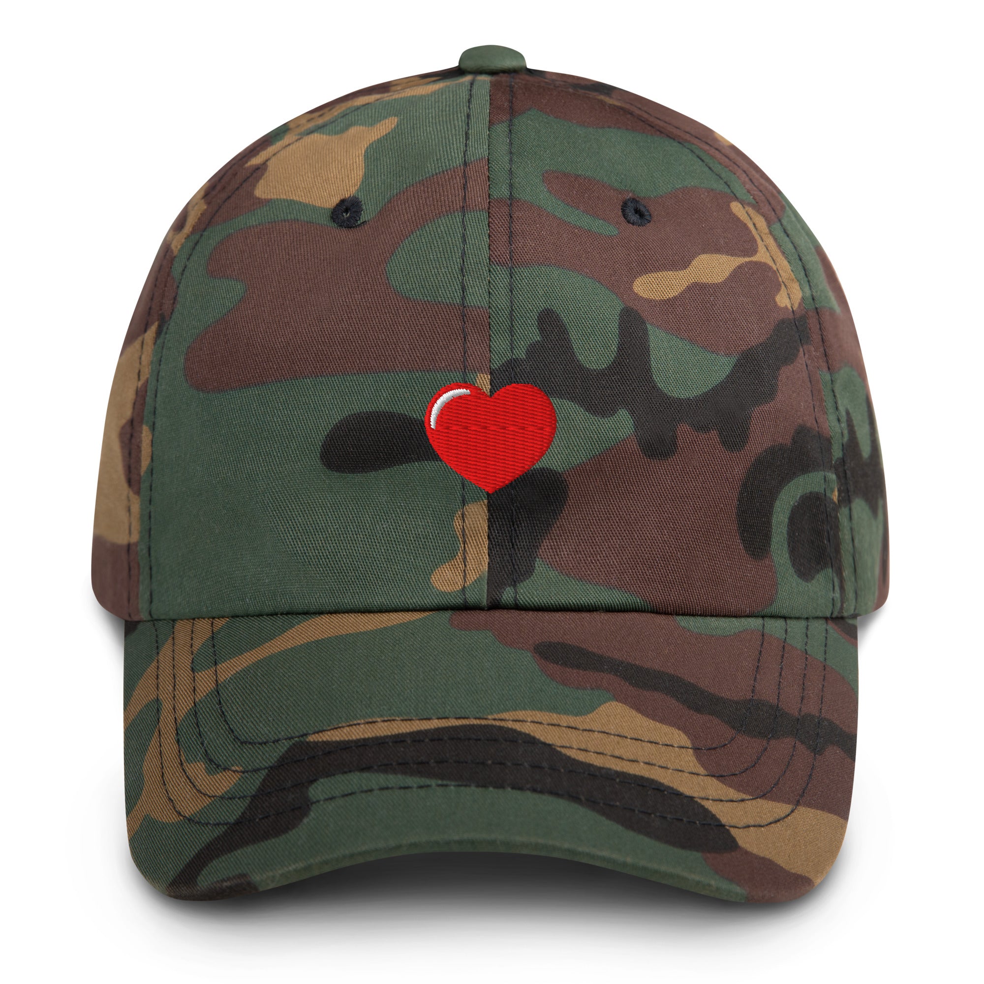 Embroidered Heart Hat in Green Camo