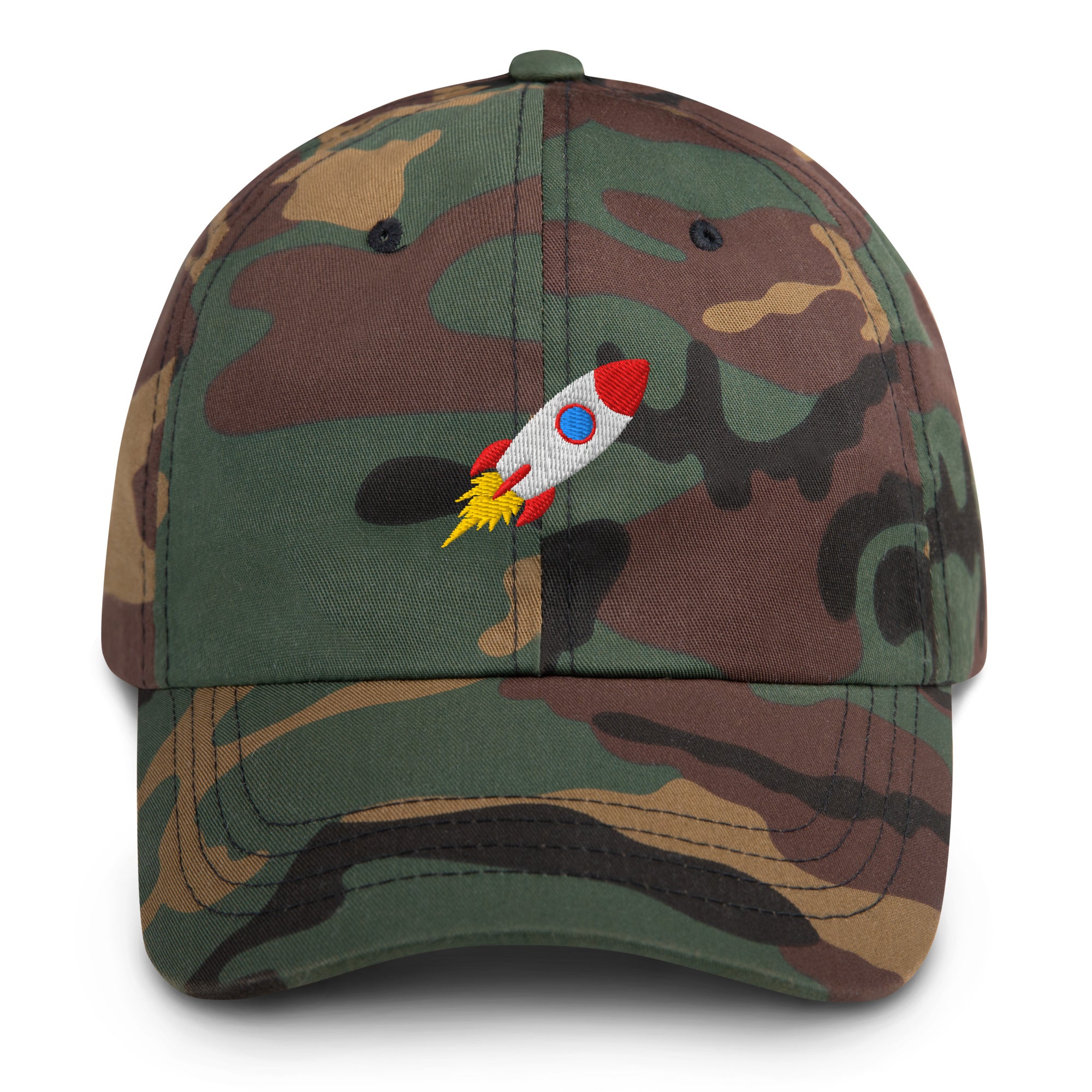 embroidered Rocket Vibes Festival Hat in Green Camo