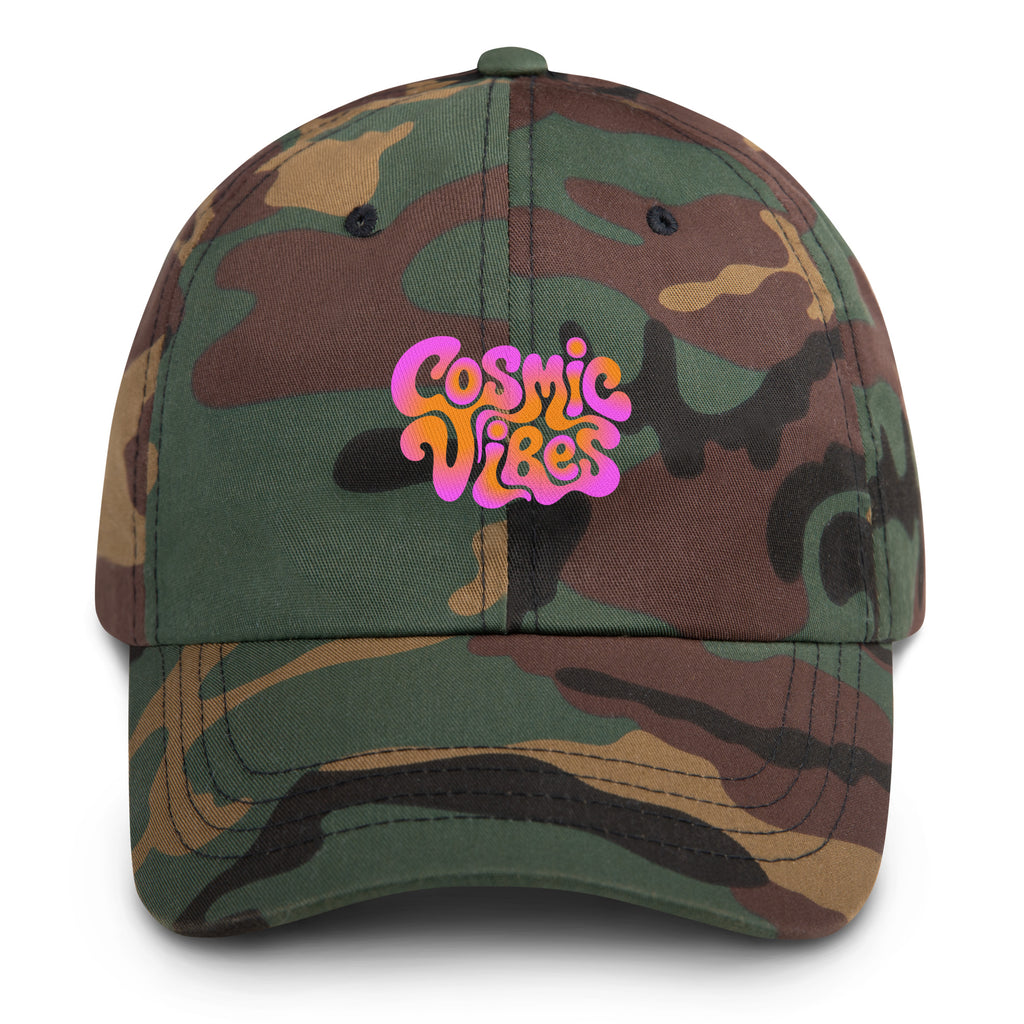 Psychedelic Cosmic Vibes festival hat in green camo