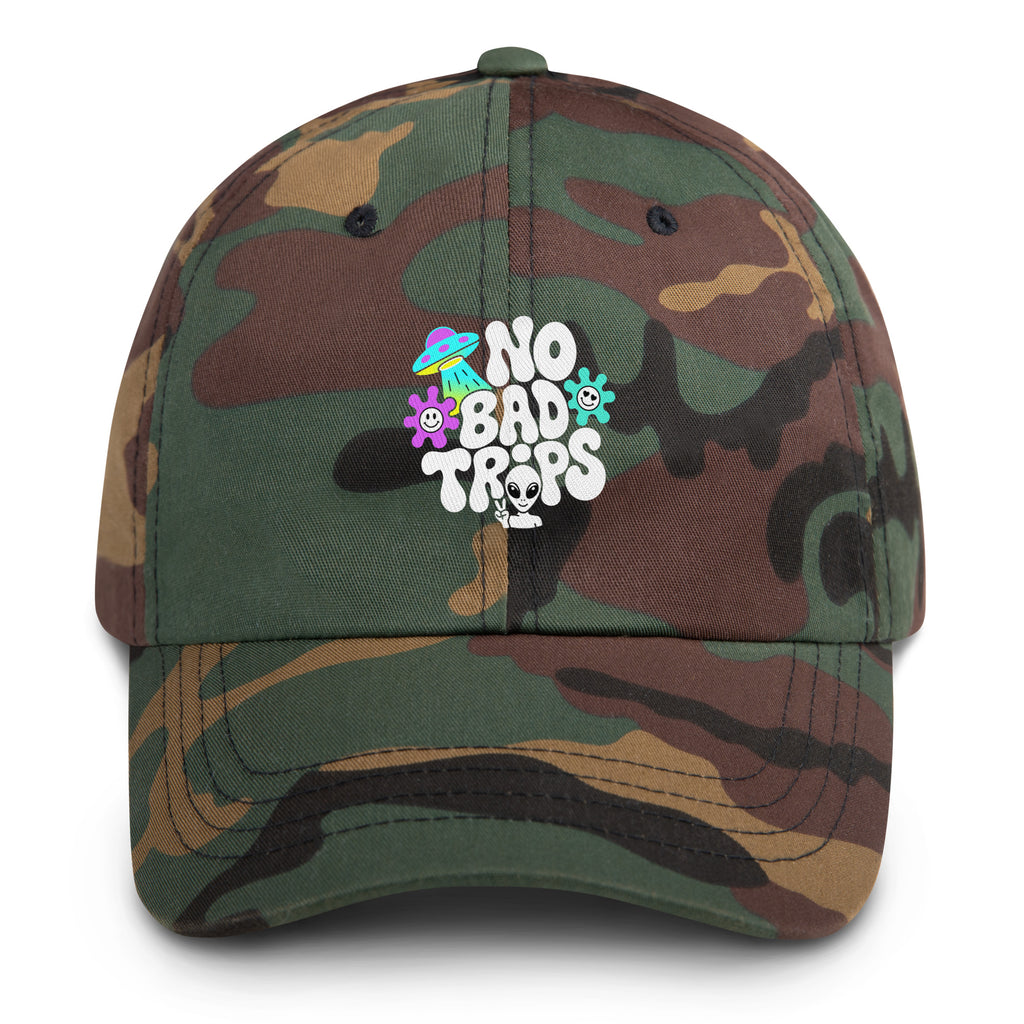 No Bad Trips psychedelic hat in green camo