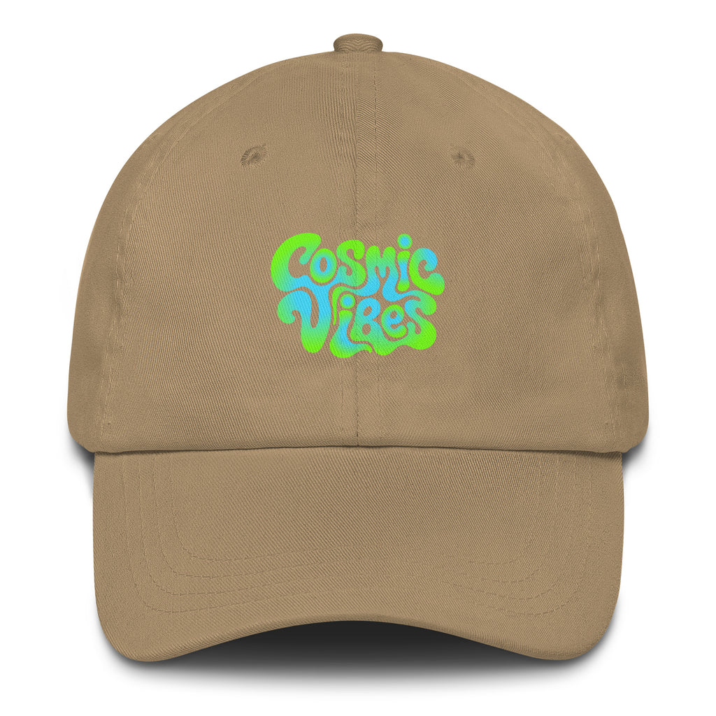 Psychedelic Cosmic Vibes festival hat in khaki