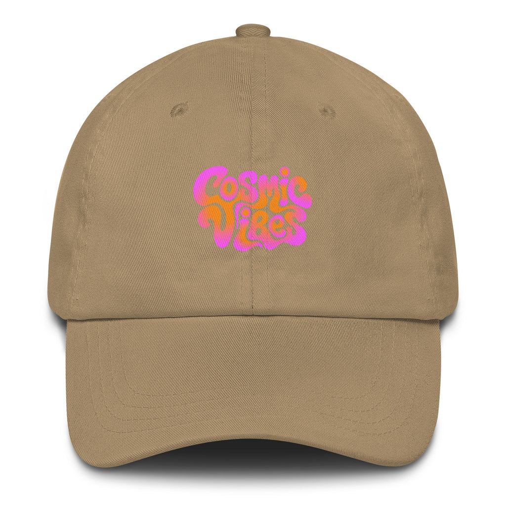 Psychedelic Cosmic Vibes festival hat in khaki