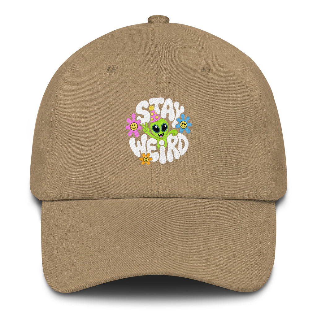 Stay Weird Alien festival hat in khaki