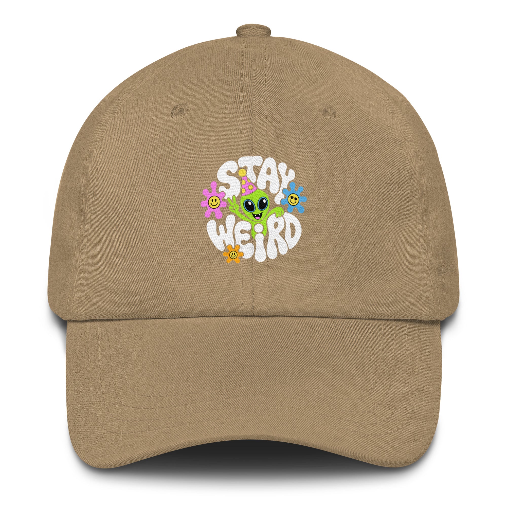 Stay Weird Alien festival hat in khaki