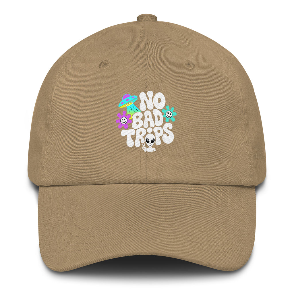 No Bad Trips psychedelic hat in khaki