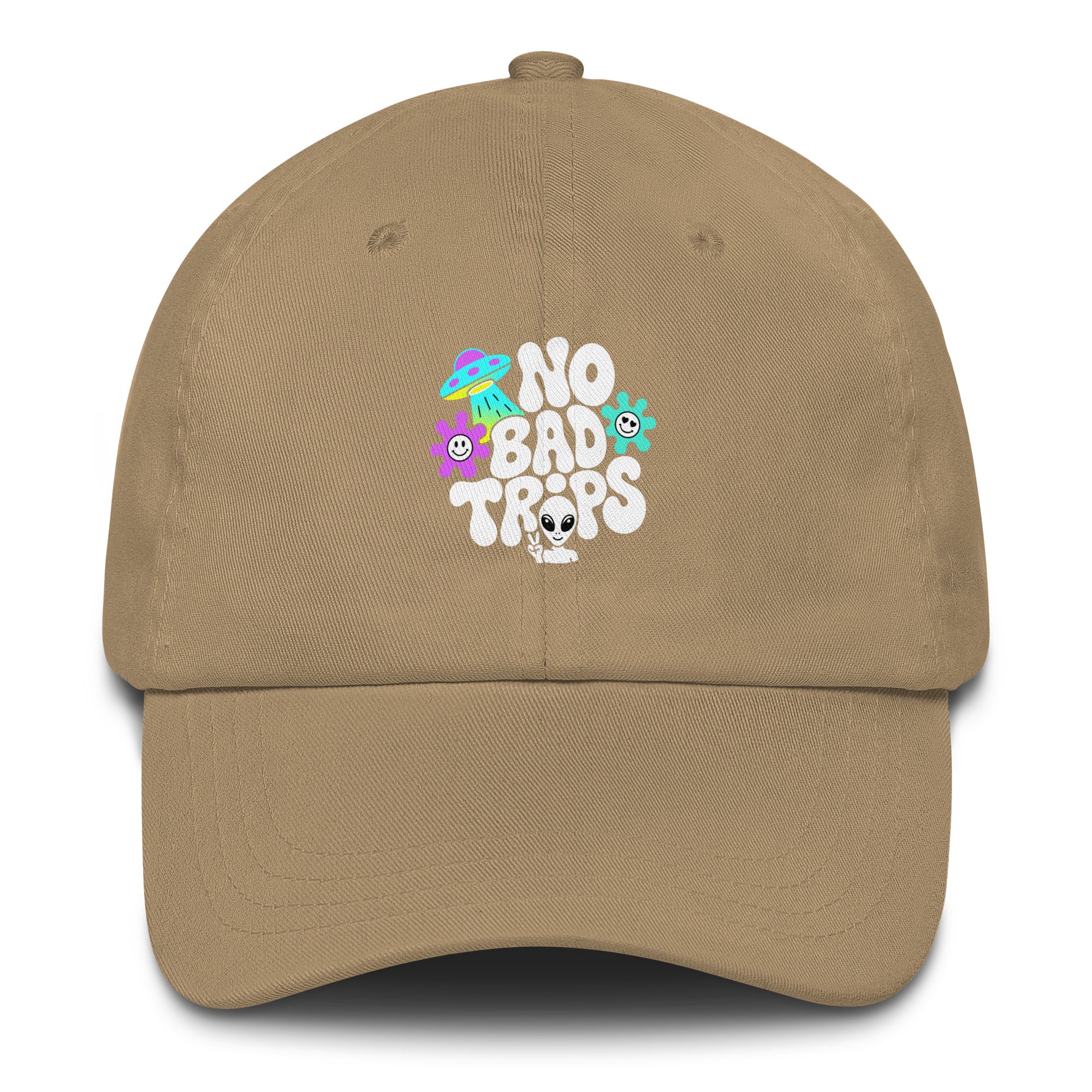 No Bad Trips psychedelic hat in khaki