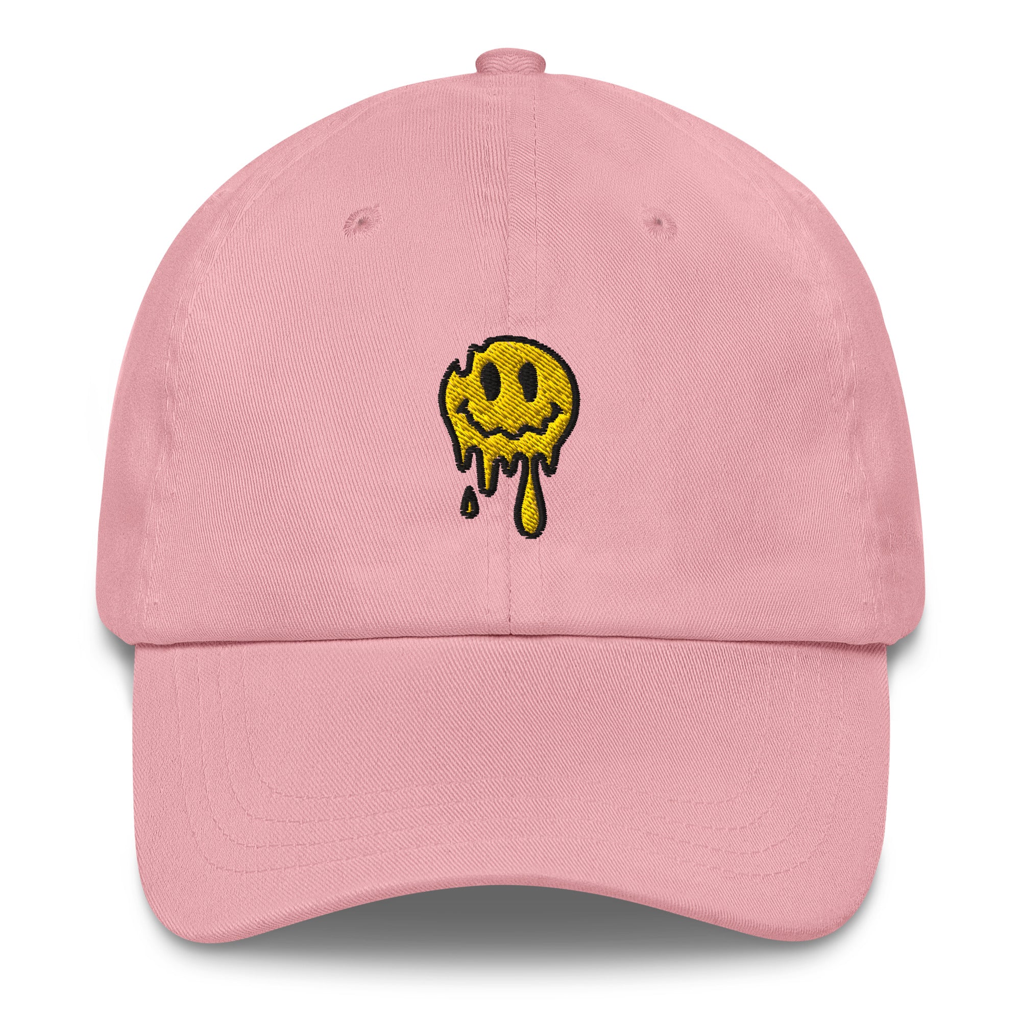 Psychedelic embroidered Melting Smiley Hat in pink