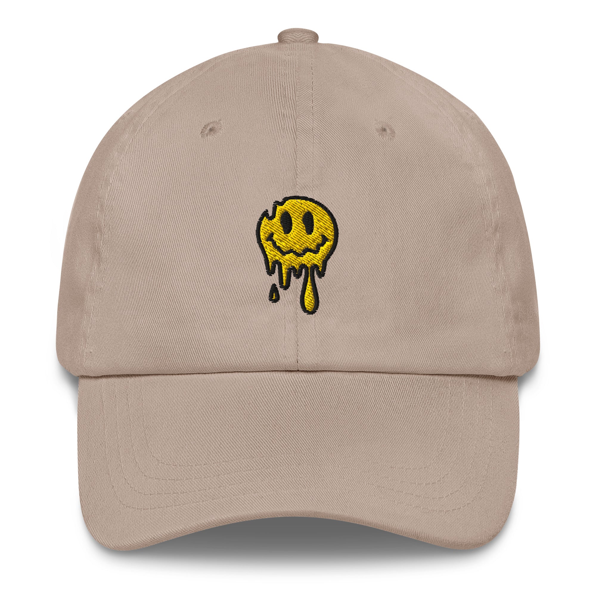 Psychedelic embroidered Melting Smiley Hat in beige