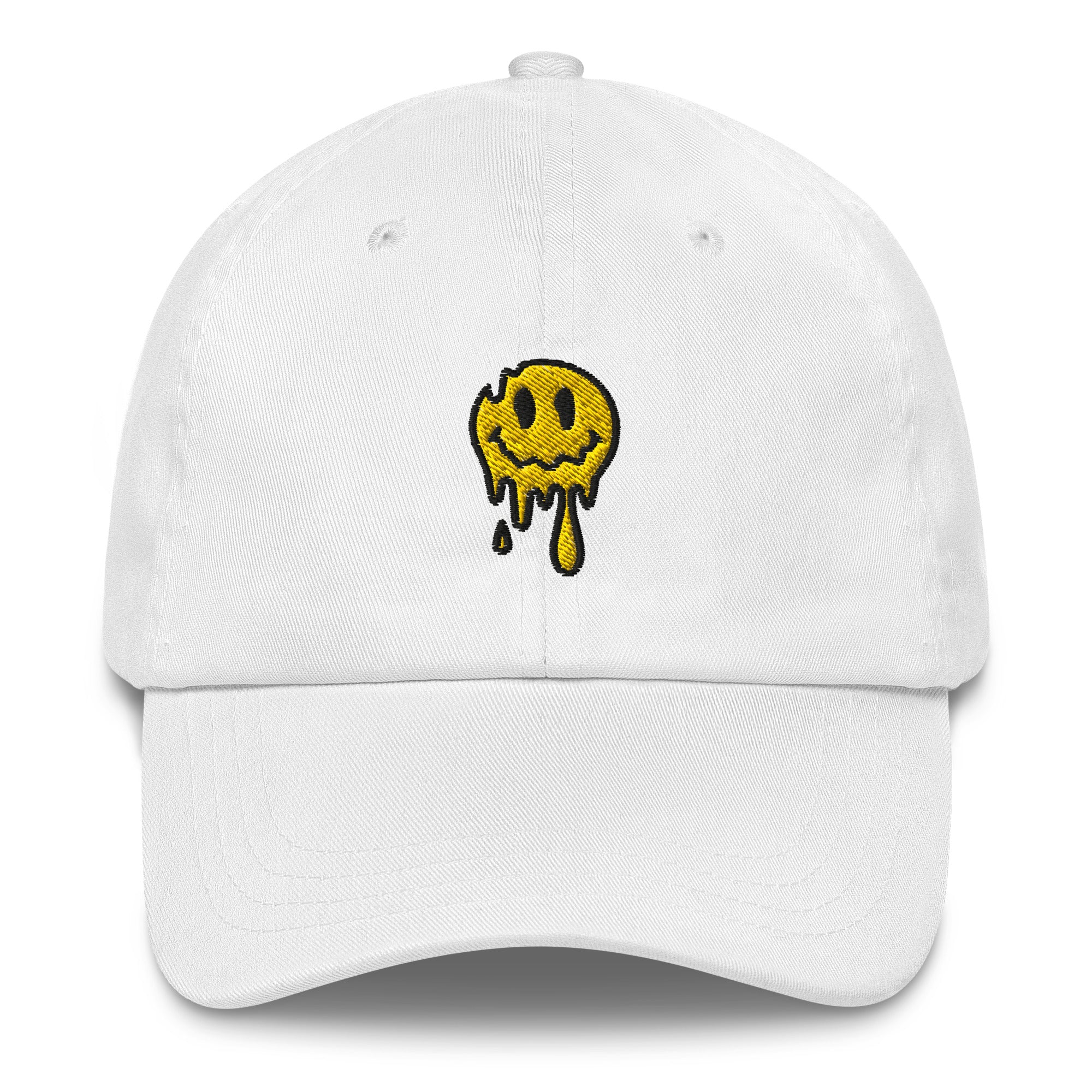 Psychedelic embroidered Melting Smiley Hat in white