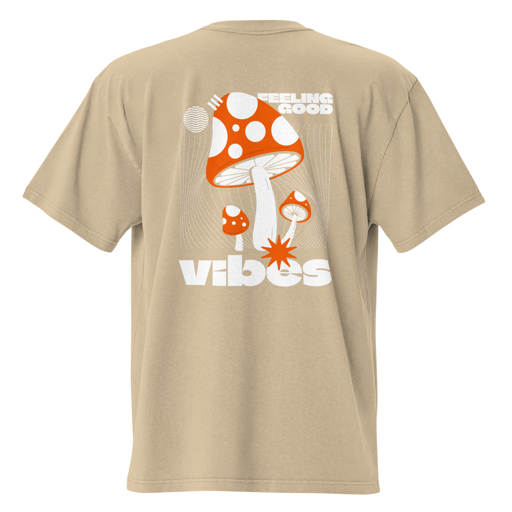 Feeling Good Vibes Oversized Faded T-Shirt in Beige