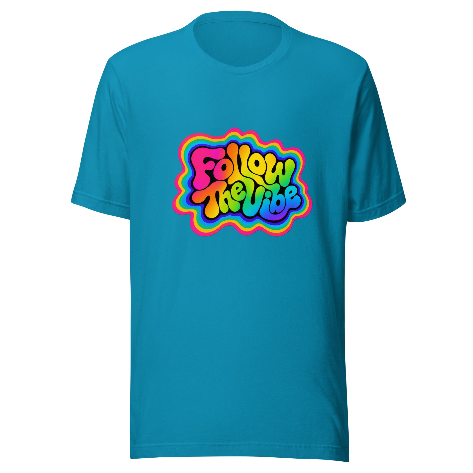 Follow The Vibe Rainbow T-Shirt in Blue 