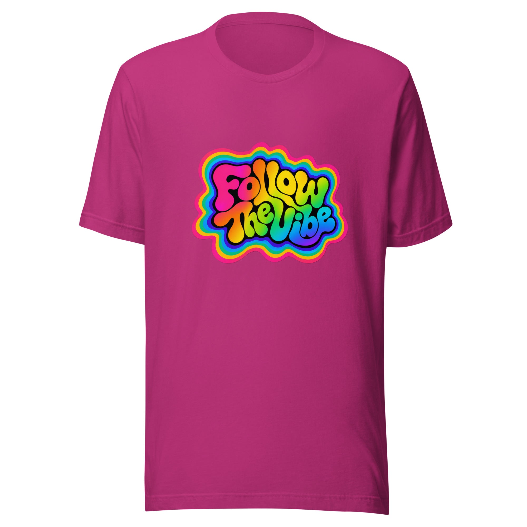 Follow The Vibe Rainbow T-Shirt in Pink 