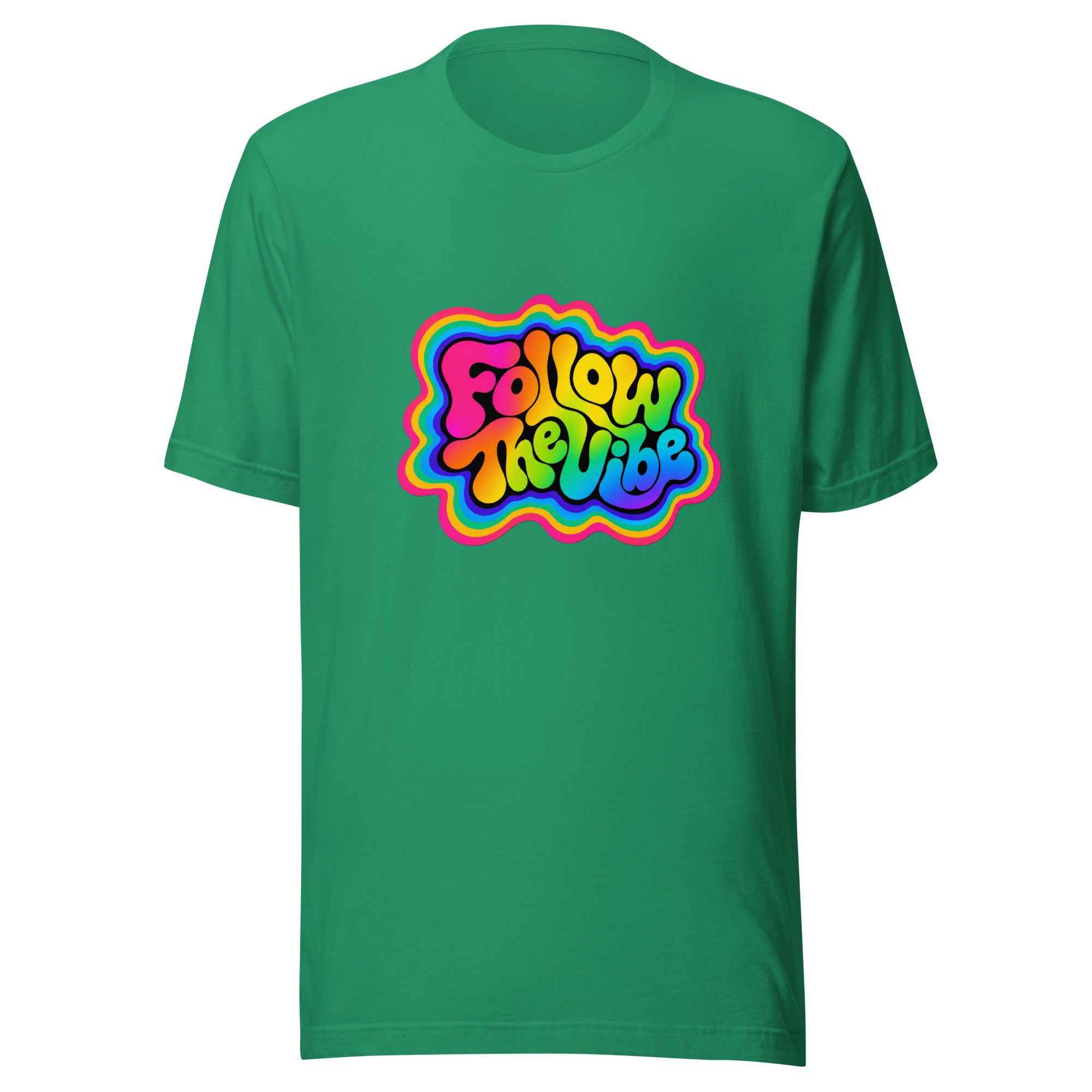 Follow The Vibe Rainbow T-Shirt in Green 