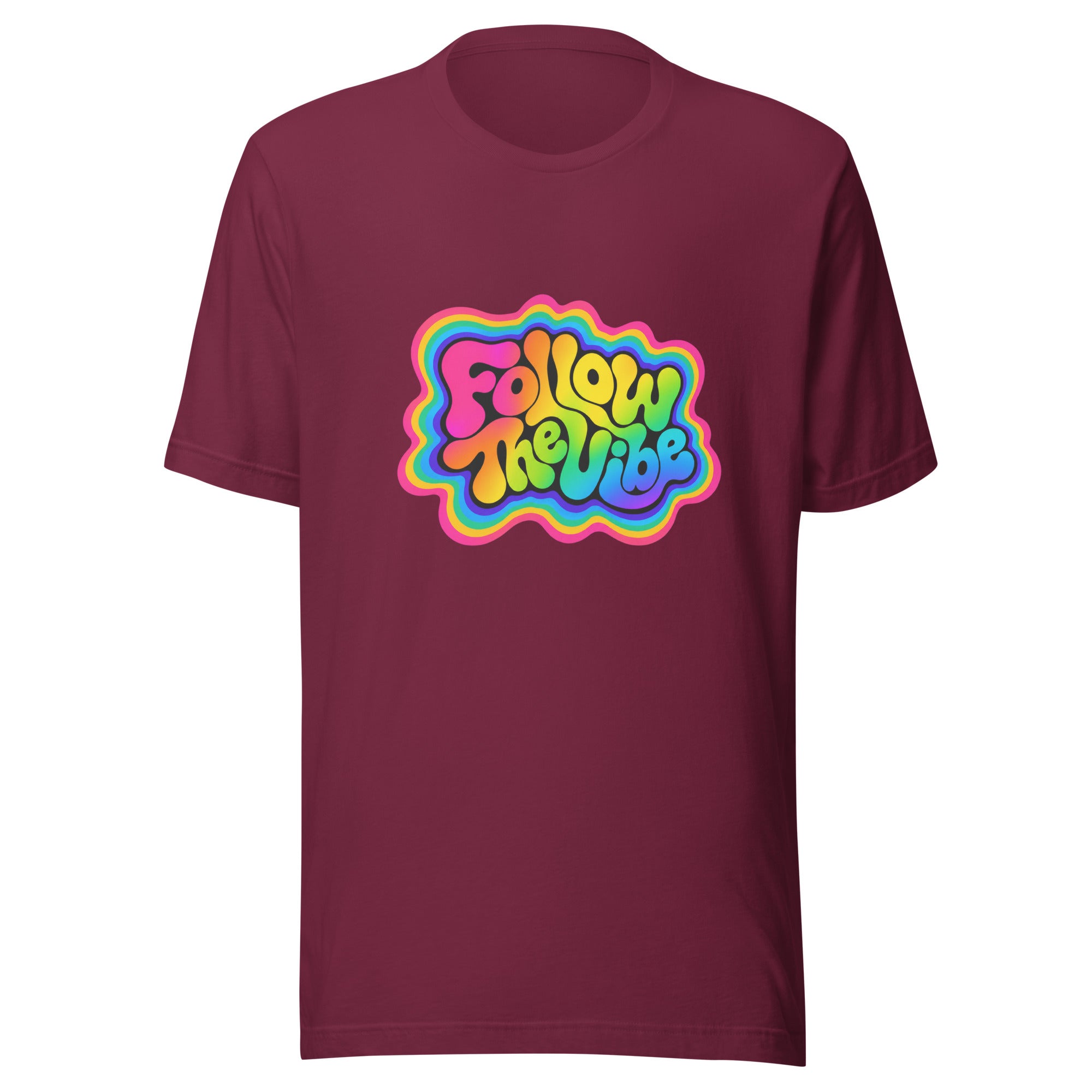 Follow The Vibe Rainbow T-Shirt in Cranberry 