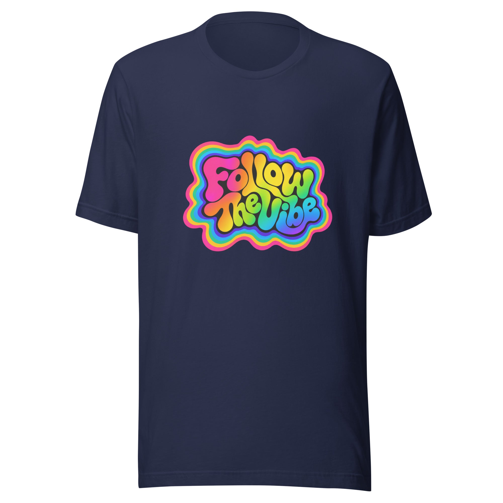 Follow The Vibe Rainbow T-Shirt in Navy 