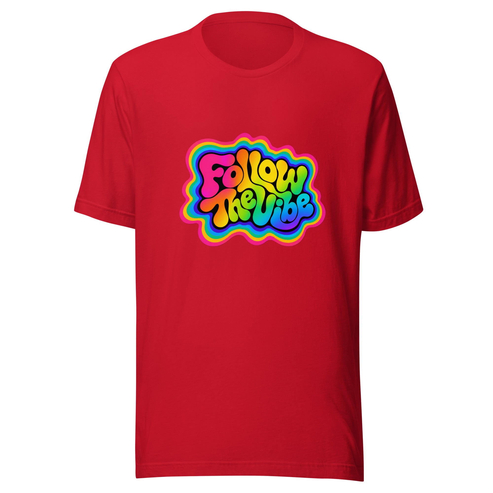 Follow The Vibe Rainbow T-Shirt in Red 