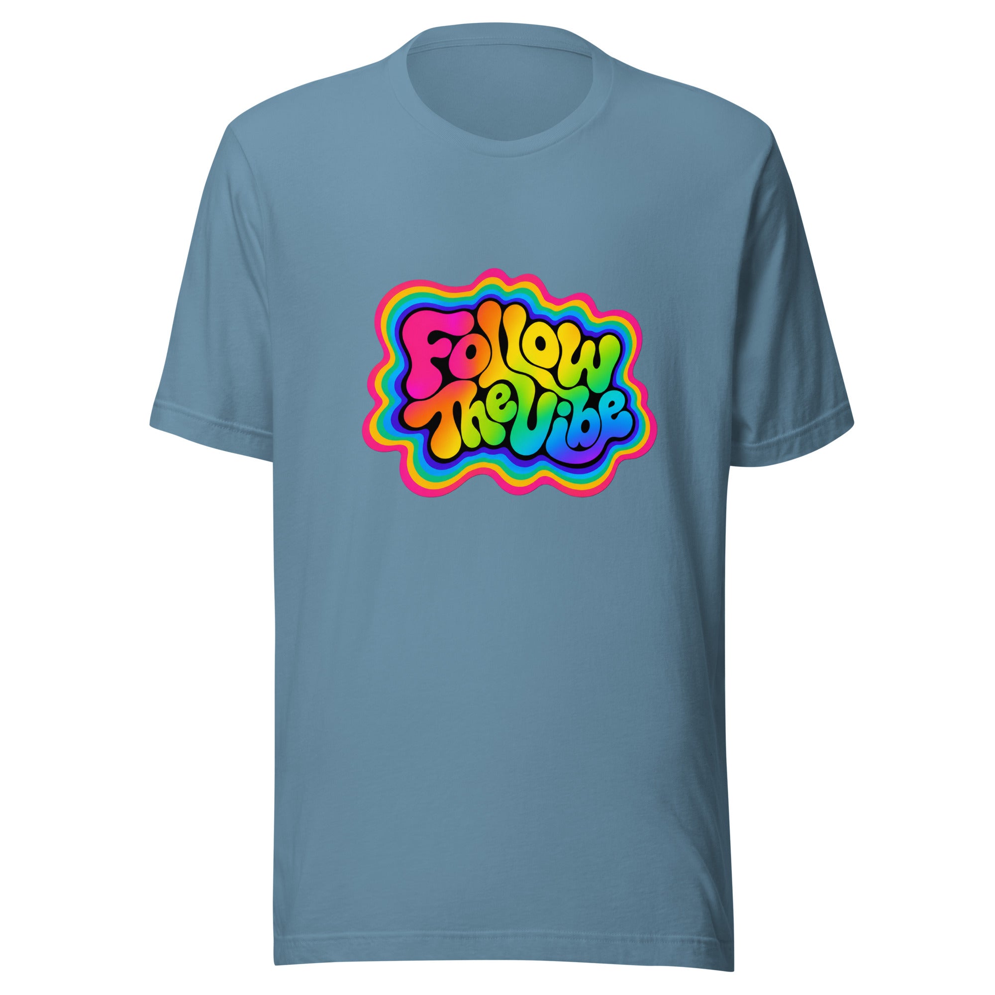 Follow The Vibe Rainbow T-Shirt in Blue 