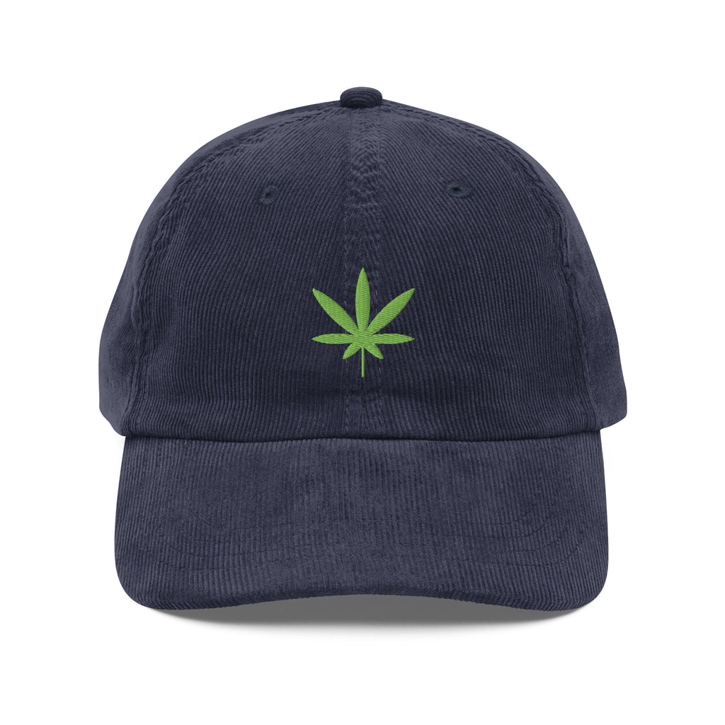 Leaf Icon Corduroy Hat in Navy